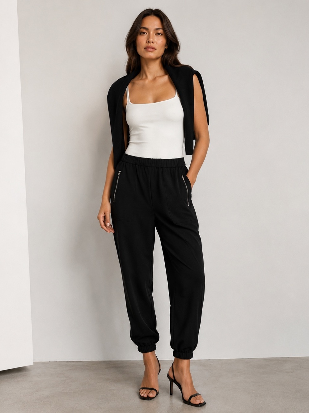 Aritzia Babaton Crossroad Pants Black Zip Pocket Jogger Trousers Size Large